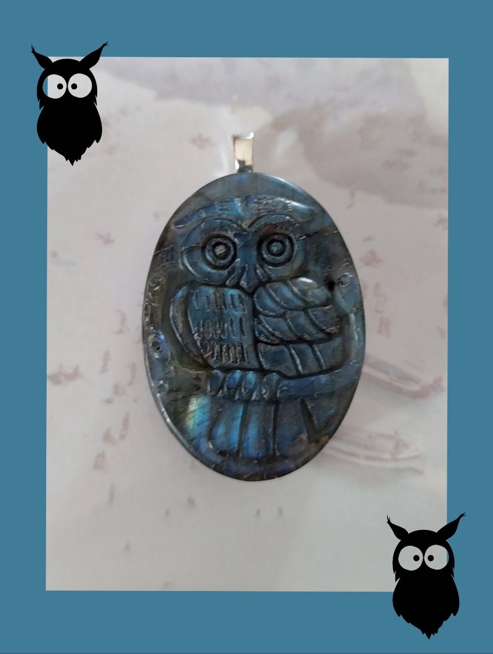 *New* Deep Blue Flash Owl Labradorite Pendant